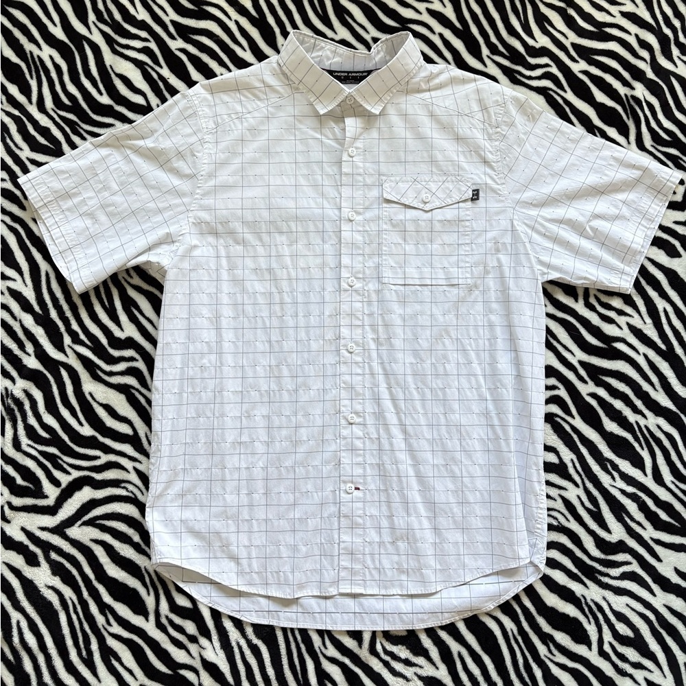 Under Armour Men's Large White Plaid Casual Short Sleeve Collard Shirt - Picture 3 of 8